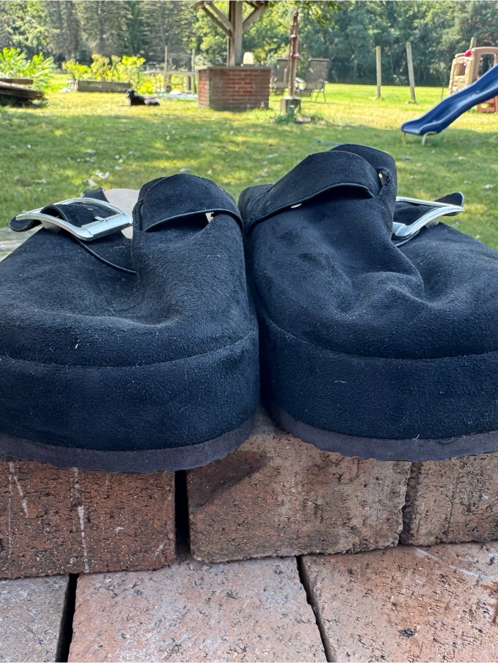 Torrid Black Platform Buckle Mule Clogs Suede Look Shoes Size Unmarked
